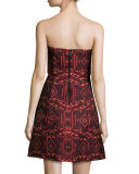 Nikki Strapless Tribal-Print Dress, Red/Orange