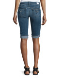 Palerme Denim Knee Shorts, Alabaster Dazed