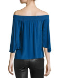 Elina Smocked Off-the-Shoulder Peasant Top, Navy