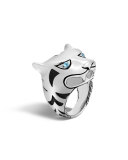 Legends Macan Silver Head Ring with Swiss Blue Topaz, Size 7