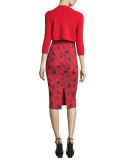3/4-Sleeve Open-Front Shrug, Crimson