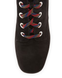 Suede Lace-Up Block-Heel Boot, Black