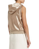 Metallic-Leather Hooded Utility Vest, Rose Gold