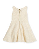 Sleeveless Metallic Jacquard Dress, Gold, Size 2-6