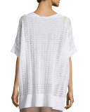 Short-Sleeve Scalloped Easy Sweater, White  