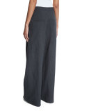 Pleated-Front Ultra Wide-Leg Pants, Dark Gray