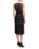 Sleeveless Plaid-Over-Floral Sheath Dress, Mist/Black