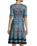 Embroidered Jacquard Fit & Flare Dress 