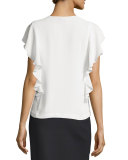 Stella V-Neck Crepe Blouse, Ivory