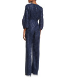 Straight-Leg Shimmery Jumpsuit, Navy
