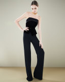 Lyon Strapless Peplum Wide-Leg Jumpsuit, Black/Multi