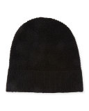 Garter-Stitched Headphone Beanie Hat, Black