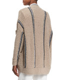 Nubby Wool-Blend Boyfriend Cardigan, Beige