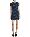 Short-Sleeve Macrame Shift Dress, Ink Blue