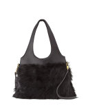 Zoe Small Fur Hobo Bag, Black