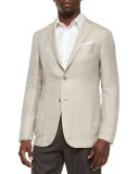 Two-Button Blend-Linen Blazer, Tan
