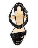 Barboullaga Spiked Red Sole Wedge Sandal, Black