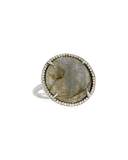 Round Labradorite Ring with Diamonds, Size 8.5