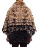 Layered Fox Batwing-Sleeve Jacket, Light Gray/Black