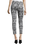Sahara Tile Skinny Cropped Jeans, Black/White