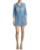 Button-Front Denim Shirtdress, Indigo