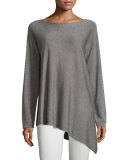 Merino-Knit Ballet-Neck Top, Pewter, Petite 