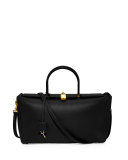 India Medium Leather Satchel Bag, Black
