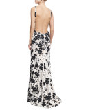 Embroidered Floral Lace Sleeveless Gown, Black/White