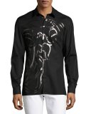 Enlarged Metallic Medusa Sport Shirt, Black