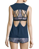 Aura Strappy-Back Performance Tank, Midnight Blue