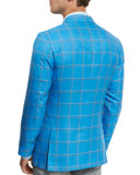 Large Plaid Three-Button Sport Coat, Blue
