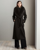 Fur-Collar Belted Long Wrap Coat