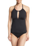 Island Goddess High-Neck Tankini Swim Top, Black