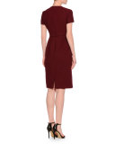 Short-Sleeve U-Neck Sheath Dress, Burgundy