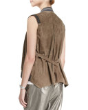 Suede Monili-Trim Bomber Vest, Olive
