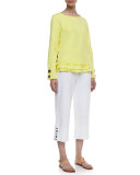 Seascape Button-Cuff Capri Pants