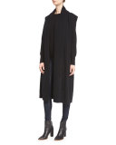 Embroidered Long Cashmere Cape, Navy