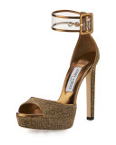 Mayner Metallic Fabric 130mm Sandal, Gold/Clear