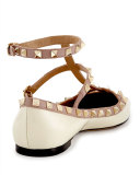 Rockstud Patent Caged Ballerina Flat, Light Ivory