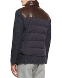 Quilted Nylon & Leather Vest, Navy