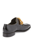 Arca Patent Leather Derby Shoe with Gold Piping, Black