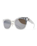 Transfer Square Embossed Sunglasses, Silver/White