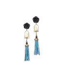 Swinger Beaded Tassel Drop Earrings, Black/Turquoise