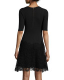Half-Sleeve Combo Sheath Dress, Black