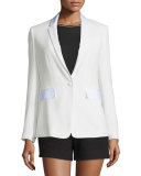 Windsor Crepe Contrast-Trim Blazer, White