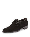 Garonne Monk-Strap Suede Shoe, Black