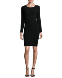 Ottoman Long-Sleeve Angled Sheath Dress, Black