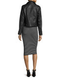 Mock-Neck Striped Ribbed-Knit Dress, Black