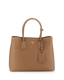Saffiano Cuir Double Medium Tote Bag, Camel/Brown (Cannella/Cocco)