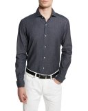 Jacquard Long-Sleeve Denim Sport Shirt, Dark Indigo